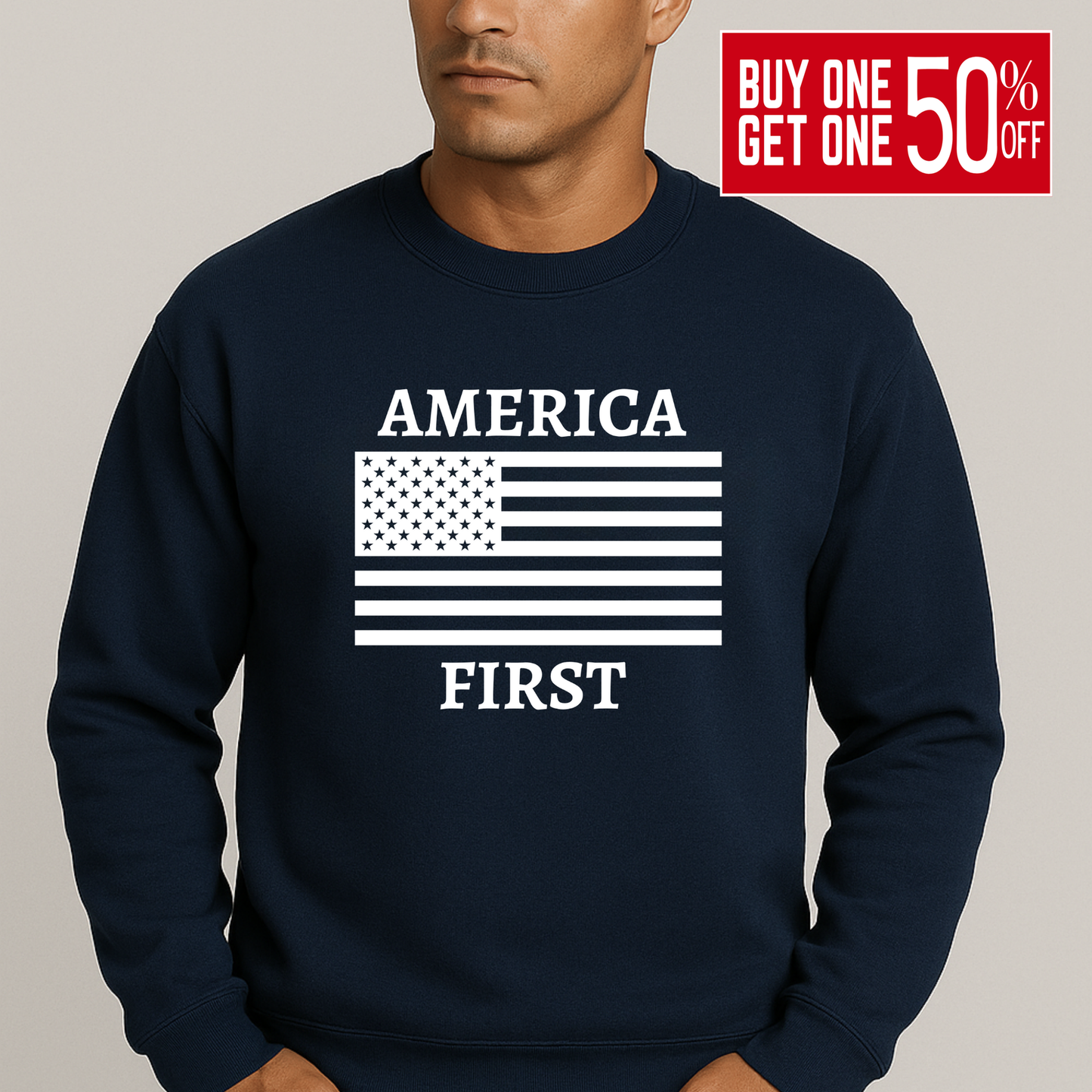 Men's America First Patriotic Sweatshirt – USA Flag Crewneck