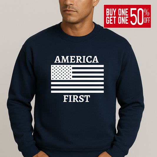 Men's America First Patriotic Sweatshirt – USA Flag Crewneck