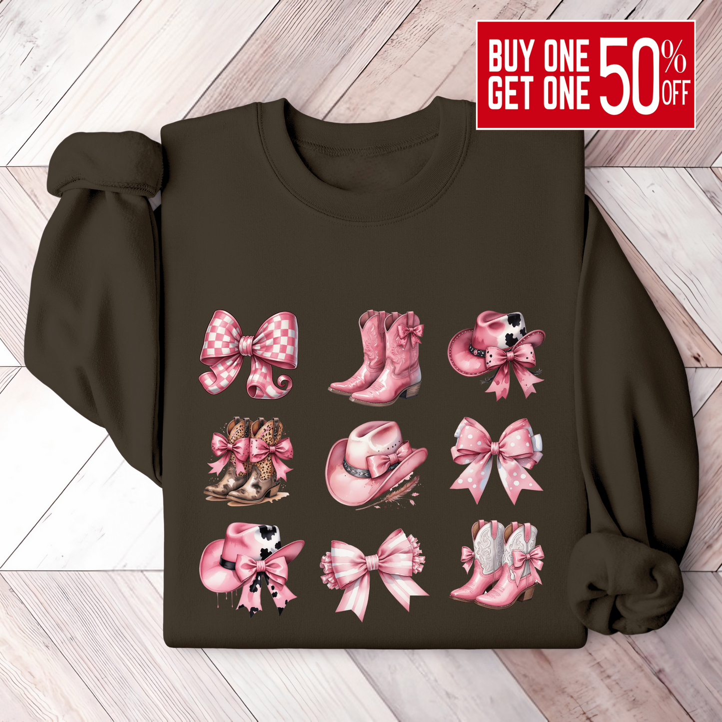 Coquette Western Sweatshirt - The Right Side PrintsCoquette Western Sweatshirtwomen's long sleeve sweatshirtBrownSmall