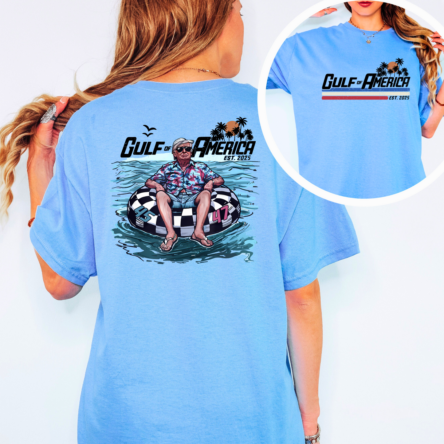 Front and back design Gulf of America Trump shirt