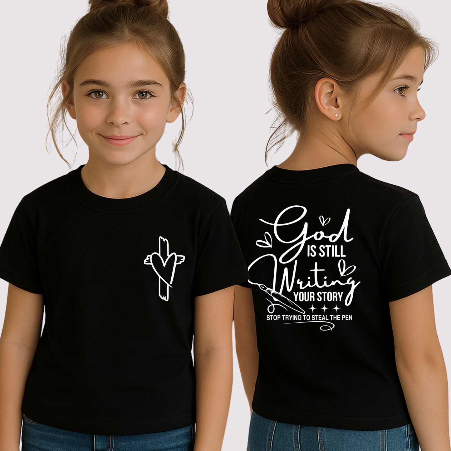 Black youth t-shirt for girls with inspirational Christian quote