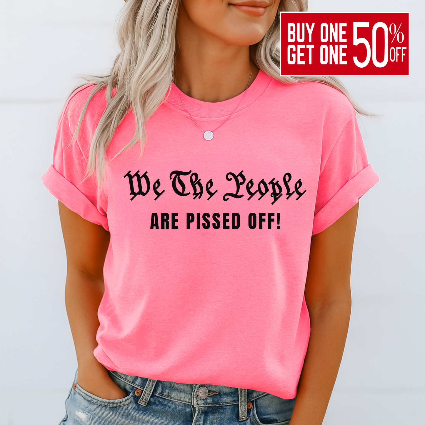 Bold women’s black tee with We The People Are Pissed Off design