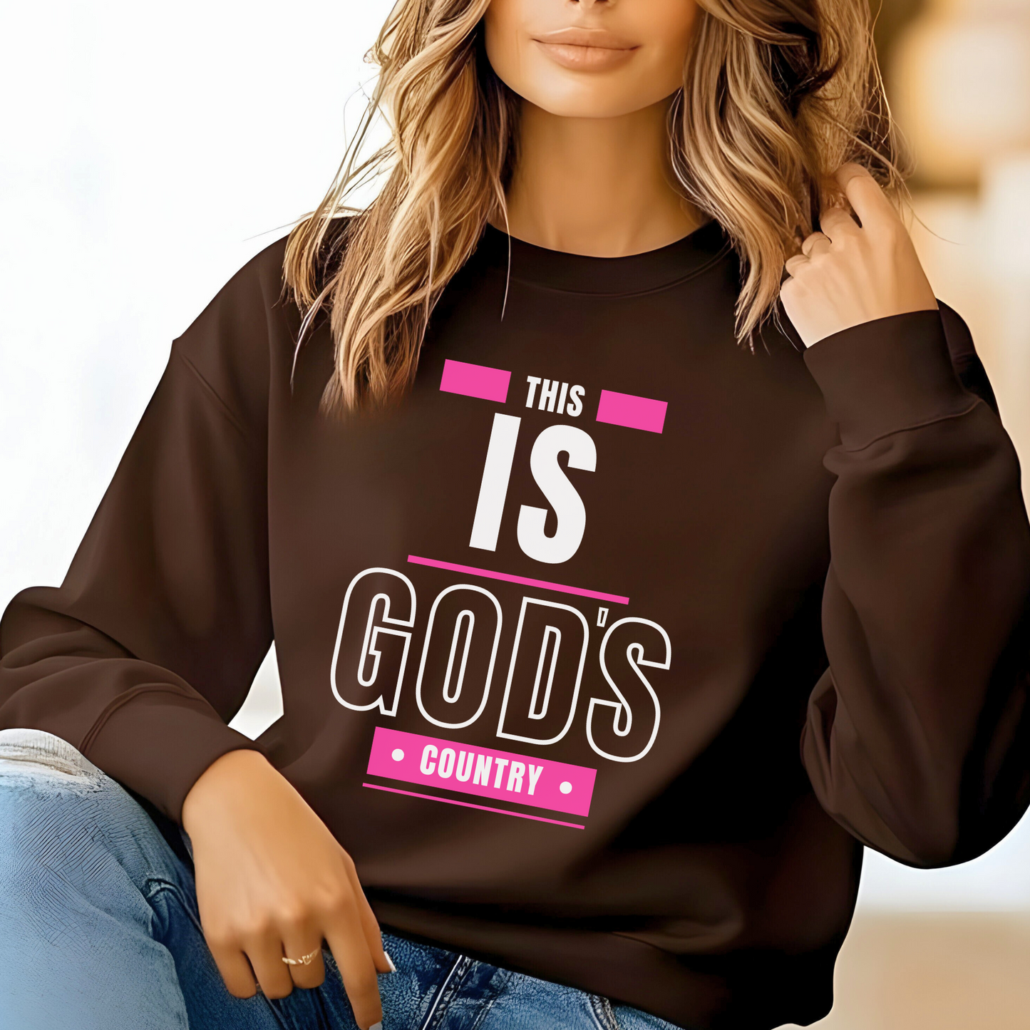 Brown This Is God's Country Christian Western Sweatshirt - Faith-Based Crewneck