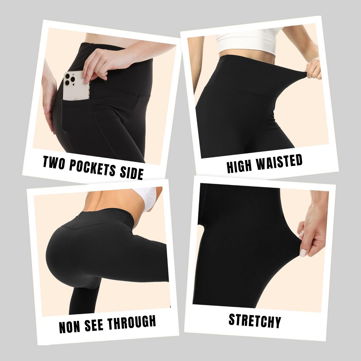 Close-up of stretch and fit details on TRUMP leggings