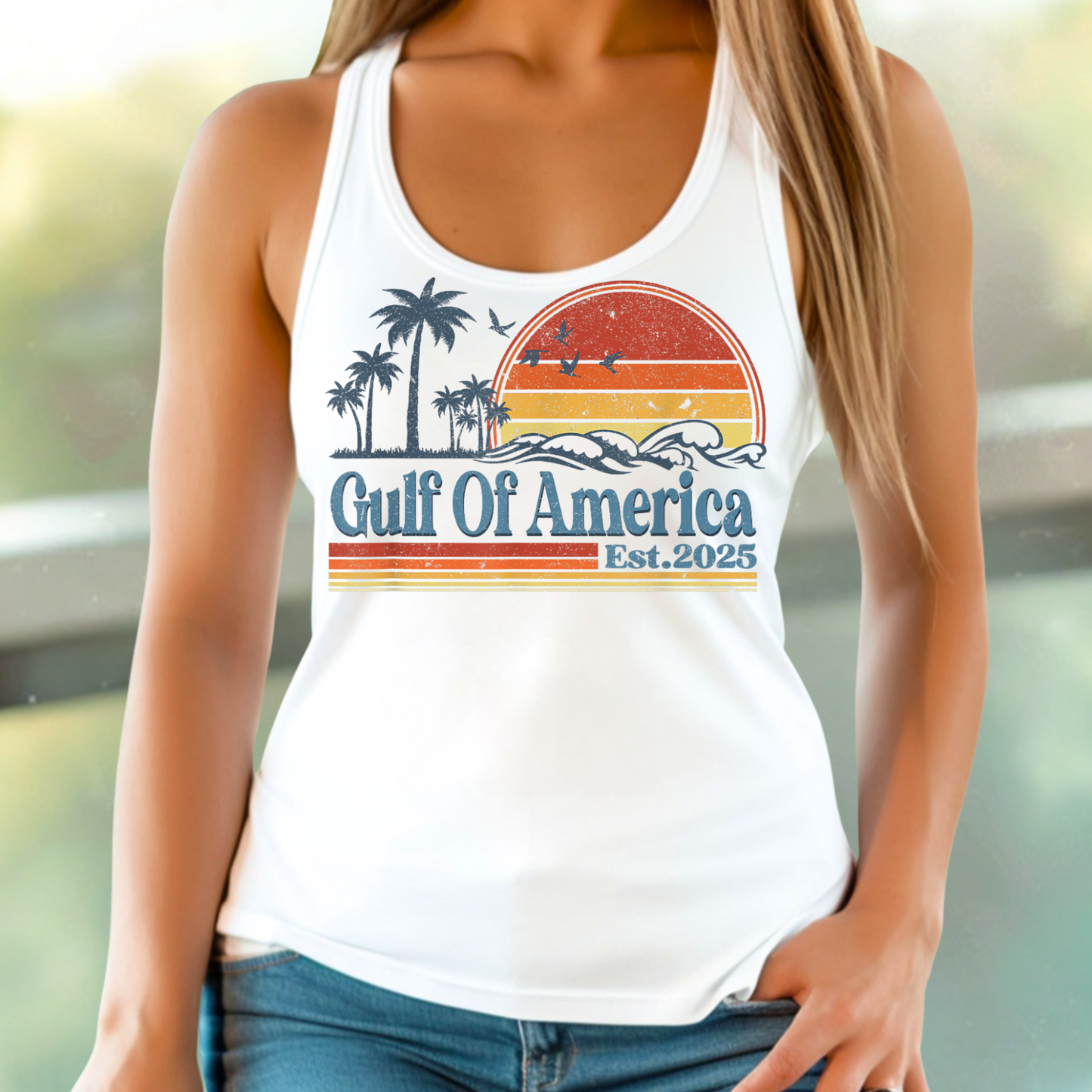 Gulf Of America Tank Top – Vintage Beach Aesthetic | Coastal Summer Tee