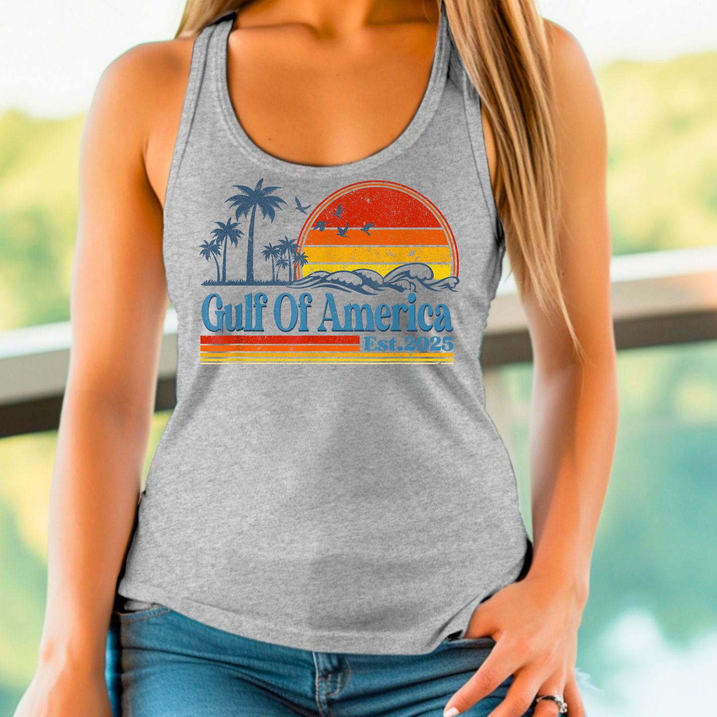 Gulf Of America Tank Top – Vintage Beach Aesthetic | Coastal Summer Tee