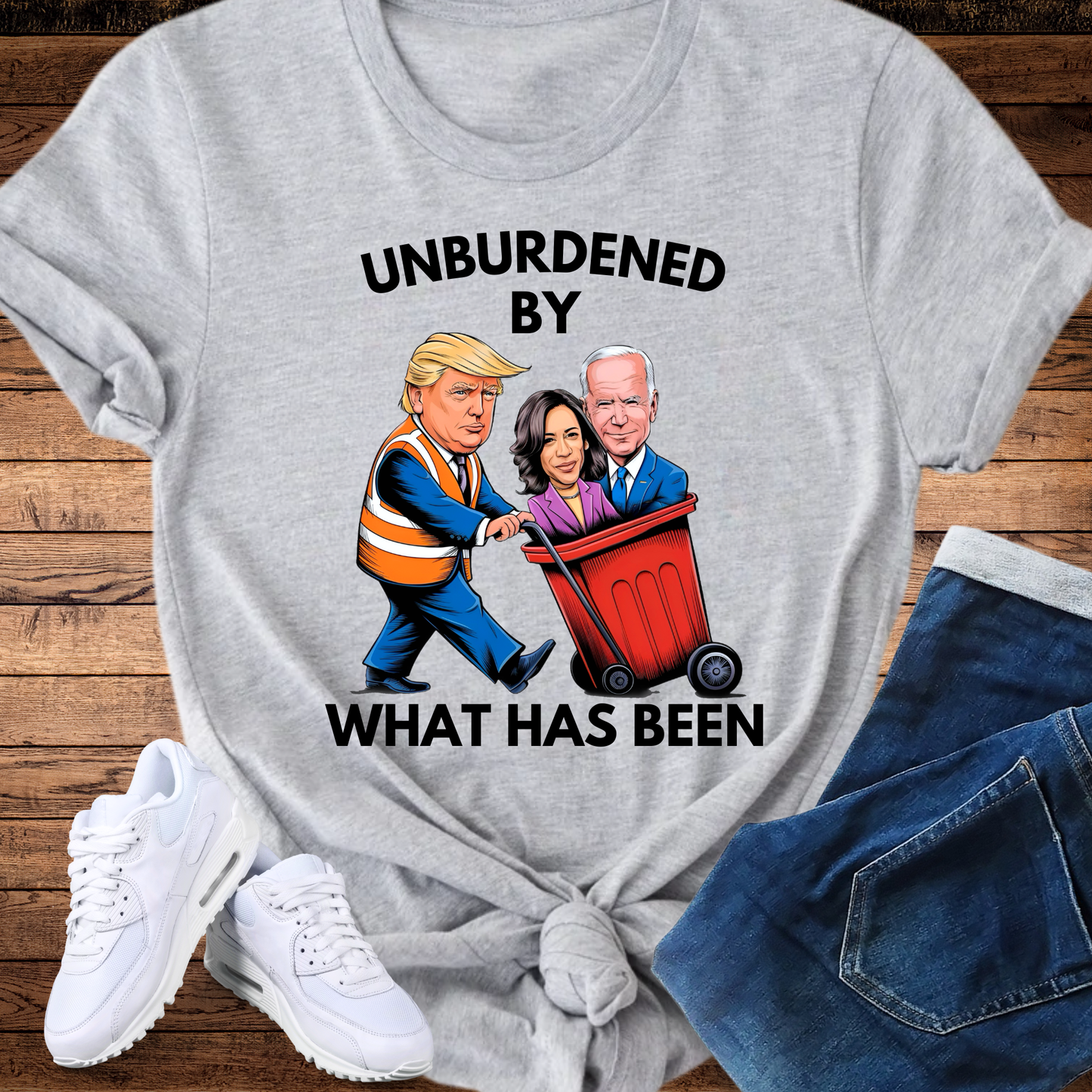 Unburdened By What Has Been – Funny Trump Tosses Biden & Kamala Women’s Tee