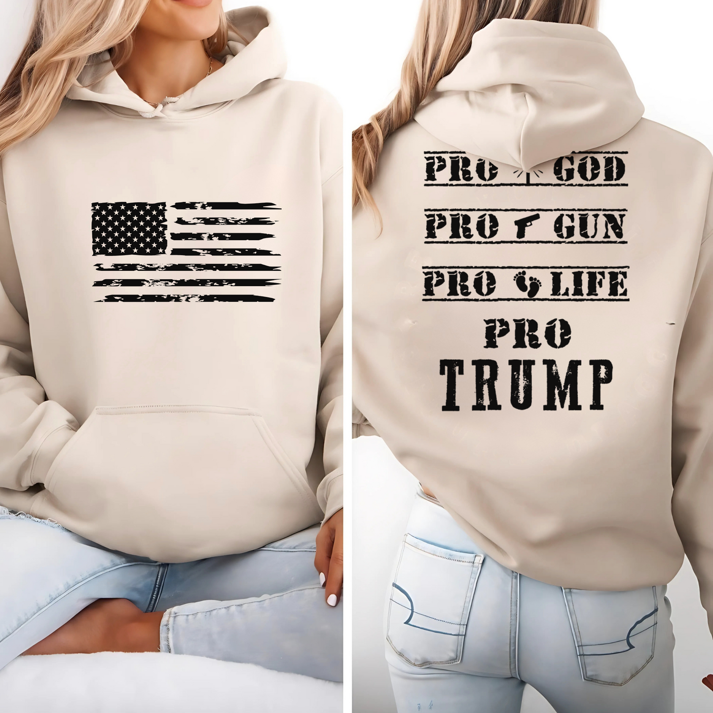 Sand Pro God Gun Life Trump Hoodie – Patriotic Christian Sweatshirt with American Flag