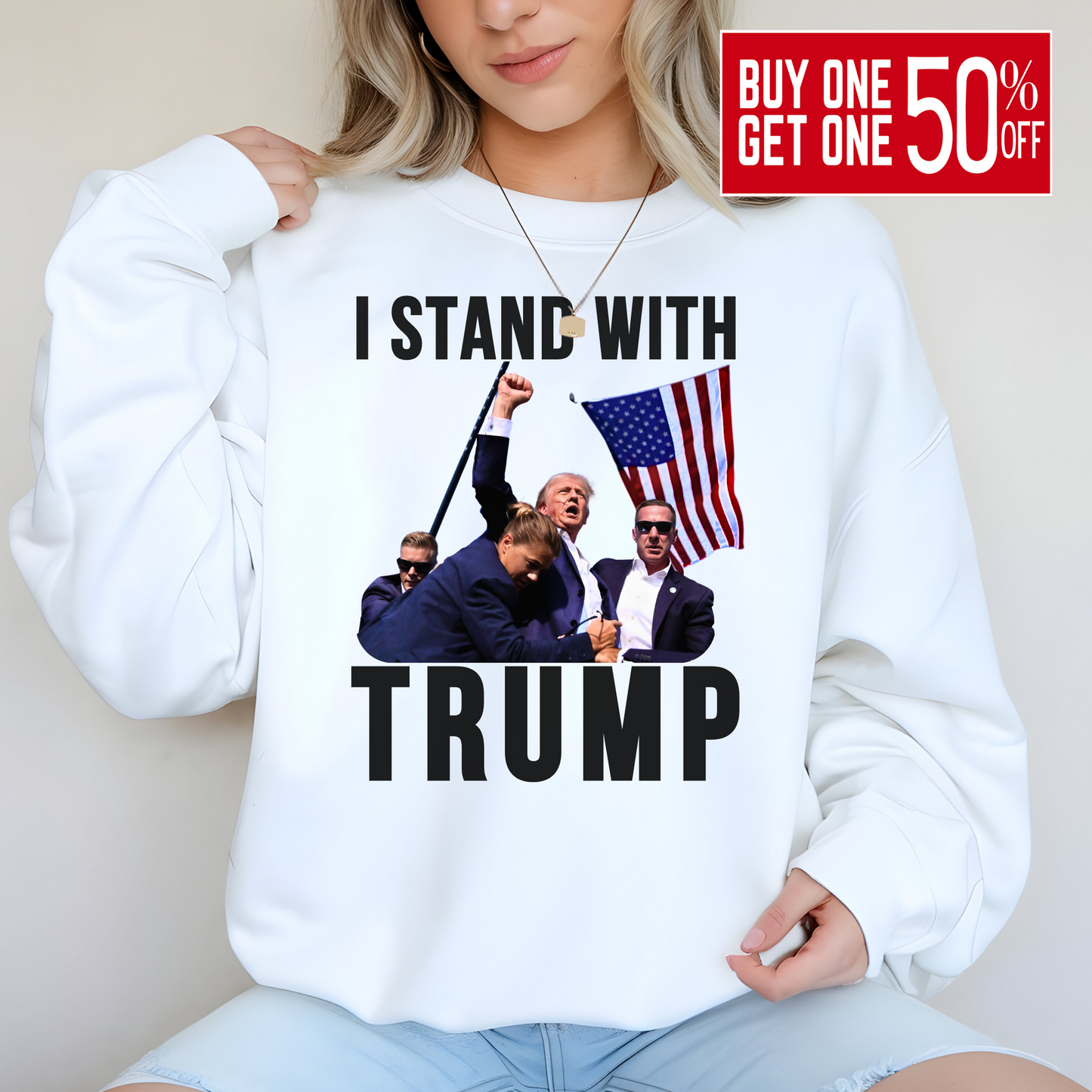 I Stand With Trump Sweatshirt – Patriotic USA Flag Conservative Pullover