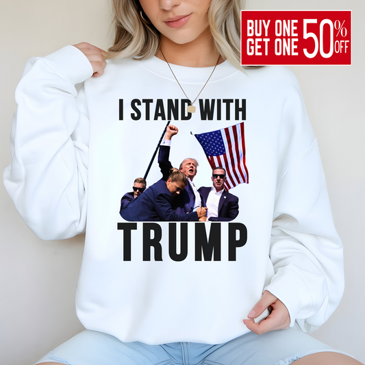I Stand With Trump Sweatshirt – Patriotic USA Flag Conservative Pullover