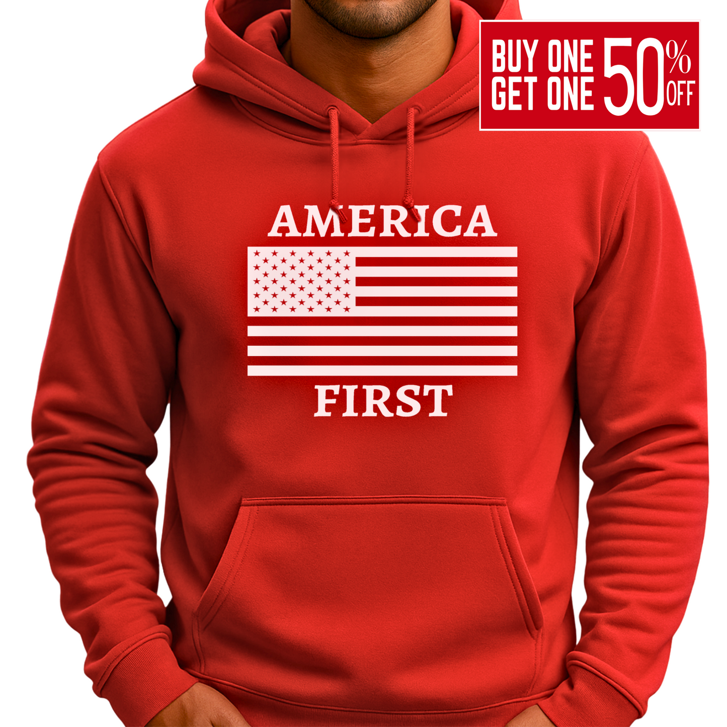 America First Hoodie for Men – Patriotic U.S. Flag Pullover