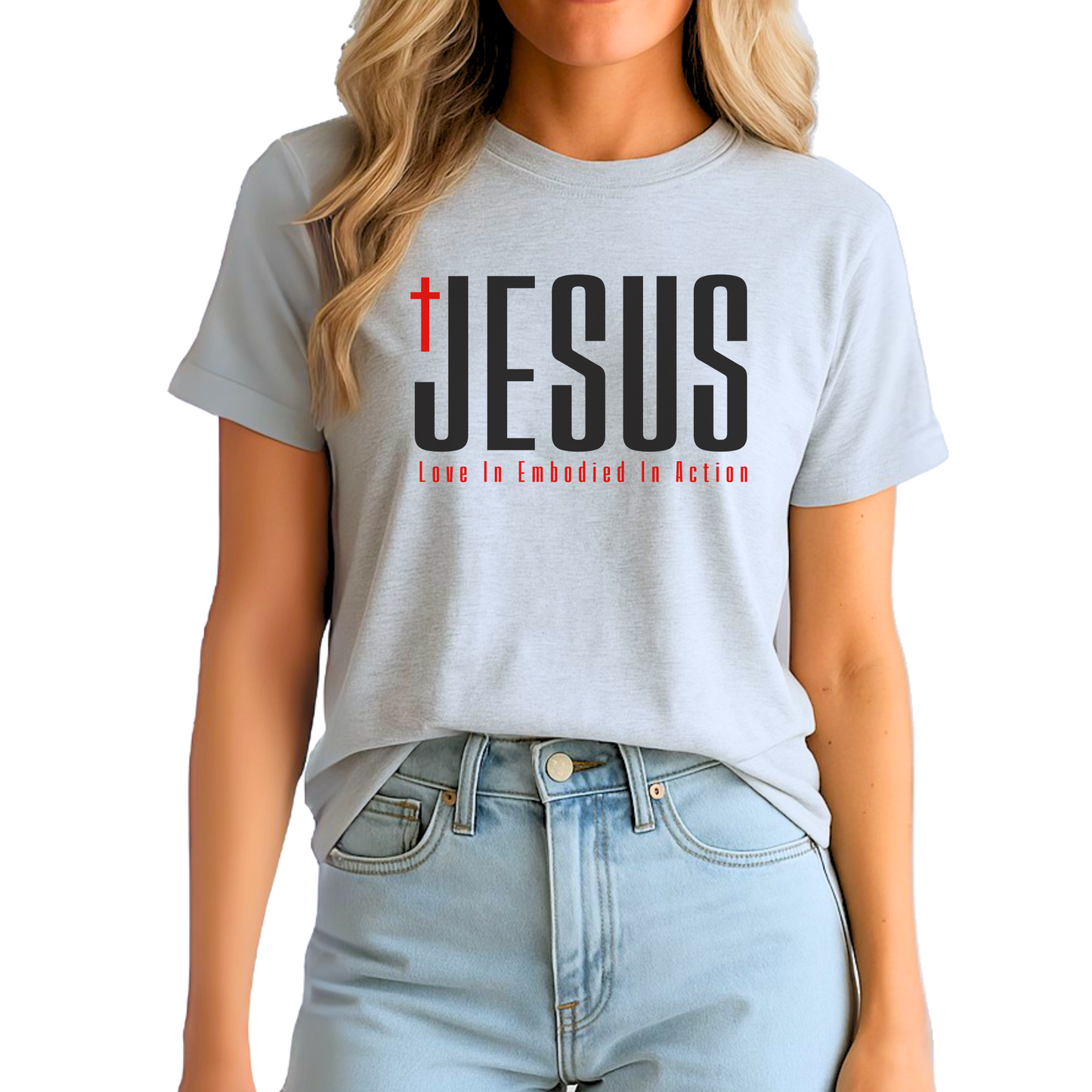 Gray JESUS T-Shirt – Unisex Women’s Religious Shirt with Cross Design