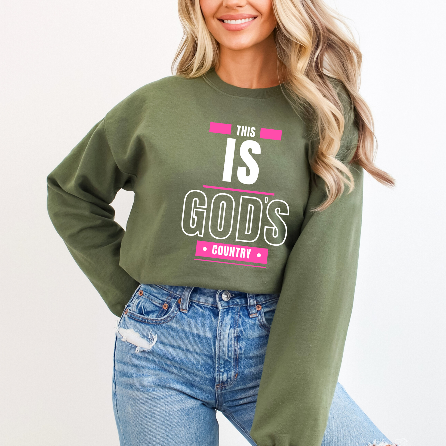 Green This Is God's Country Christian Western Sweatshirt - Faith-Based Crewneck