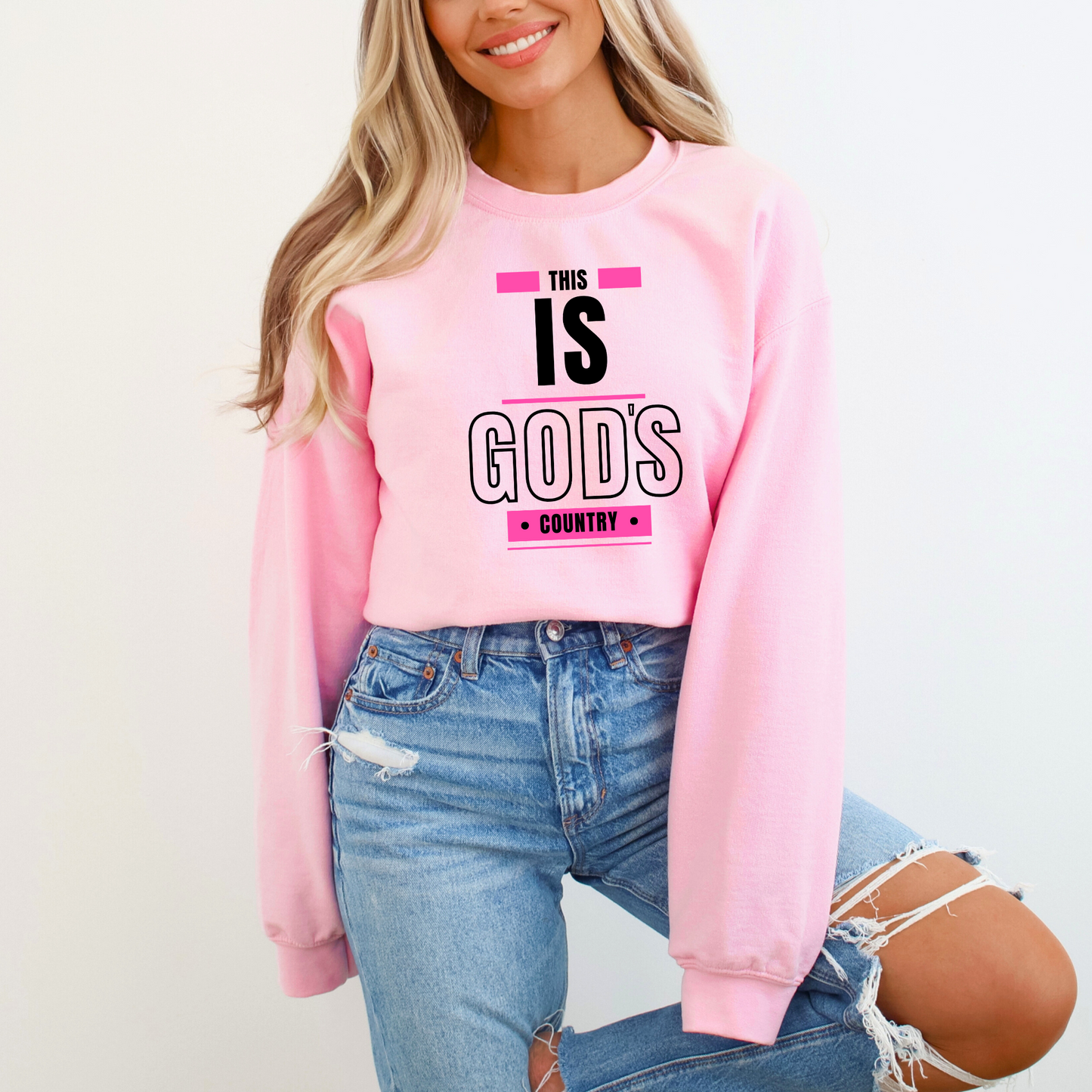 Light Pink This Is God's Country Christian Western Sweatshirt - Faith-Based Crewneck