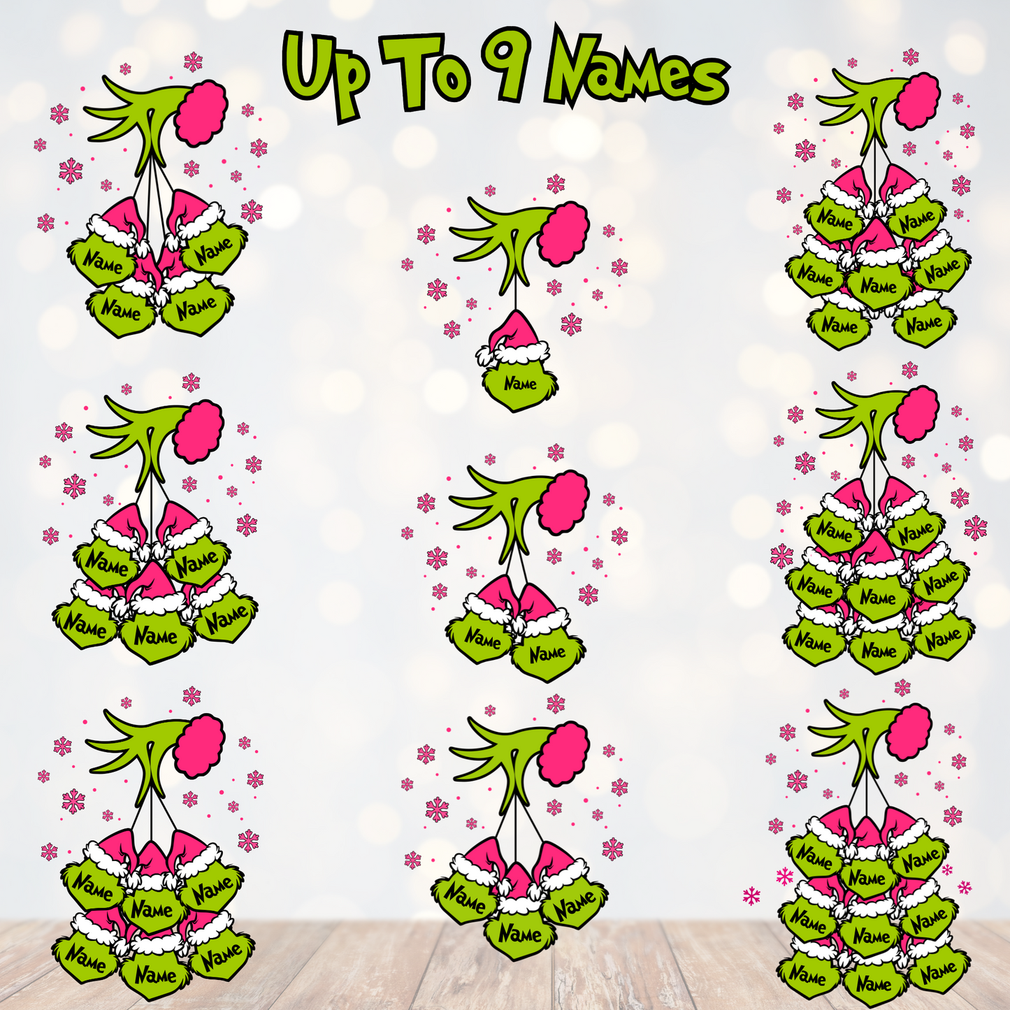 Chart showing 1β9 name options for ornament personalization