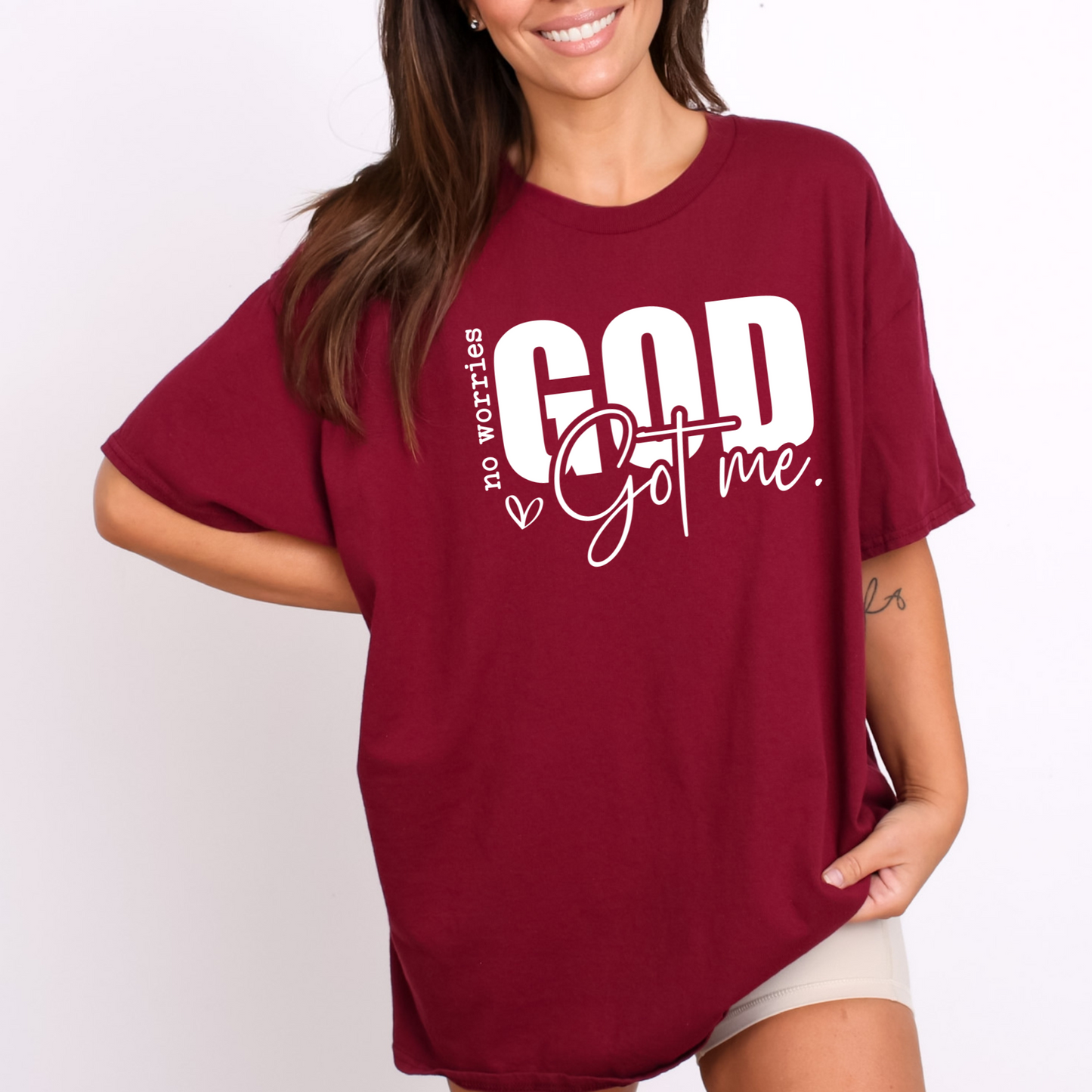 Maroon God Got Me Christian T-Shirt - No Worries Faith-Based Religious Tee