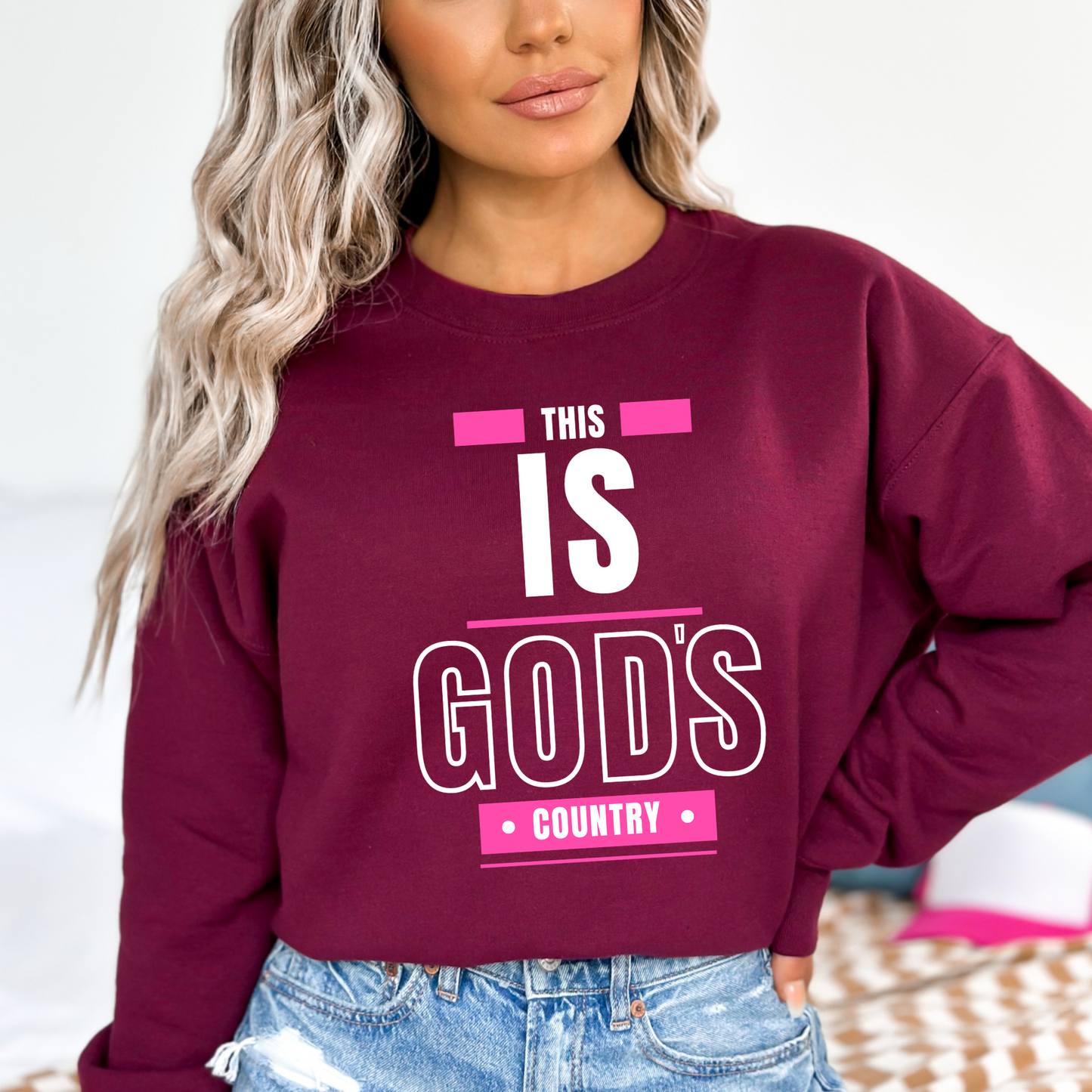 Maroon This Is God's Country Christian Western Sweatshirt - Faith-Based Crewneck
