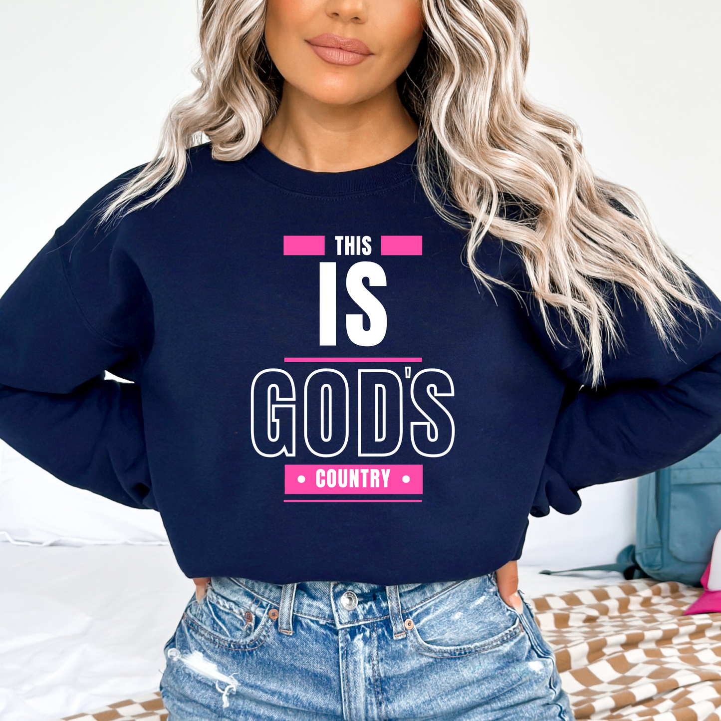 Navy This Is God's Country Christian Western Sweatshirt - Faith-Based Crewneck