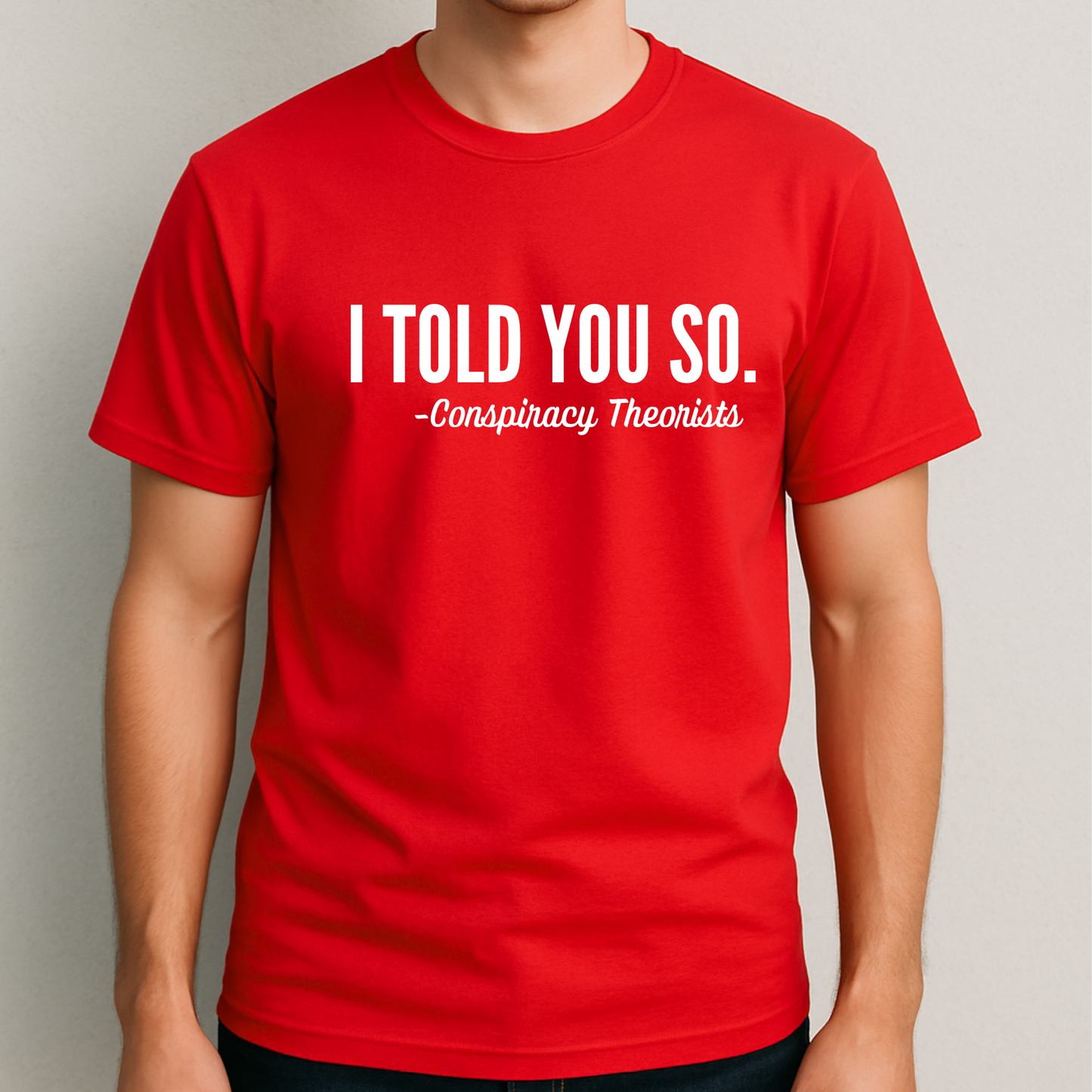 Red tee styled for rugged, casual menswear