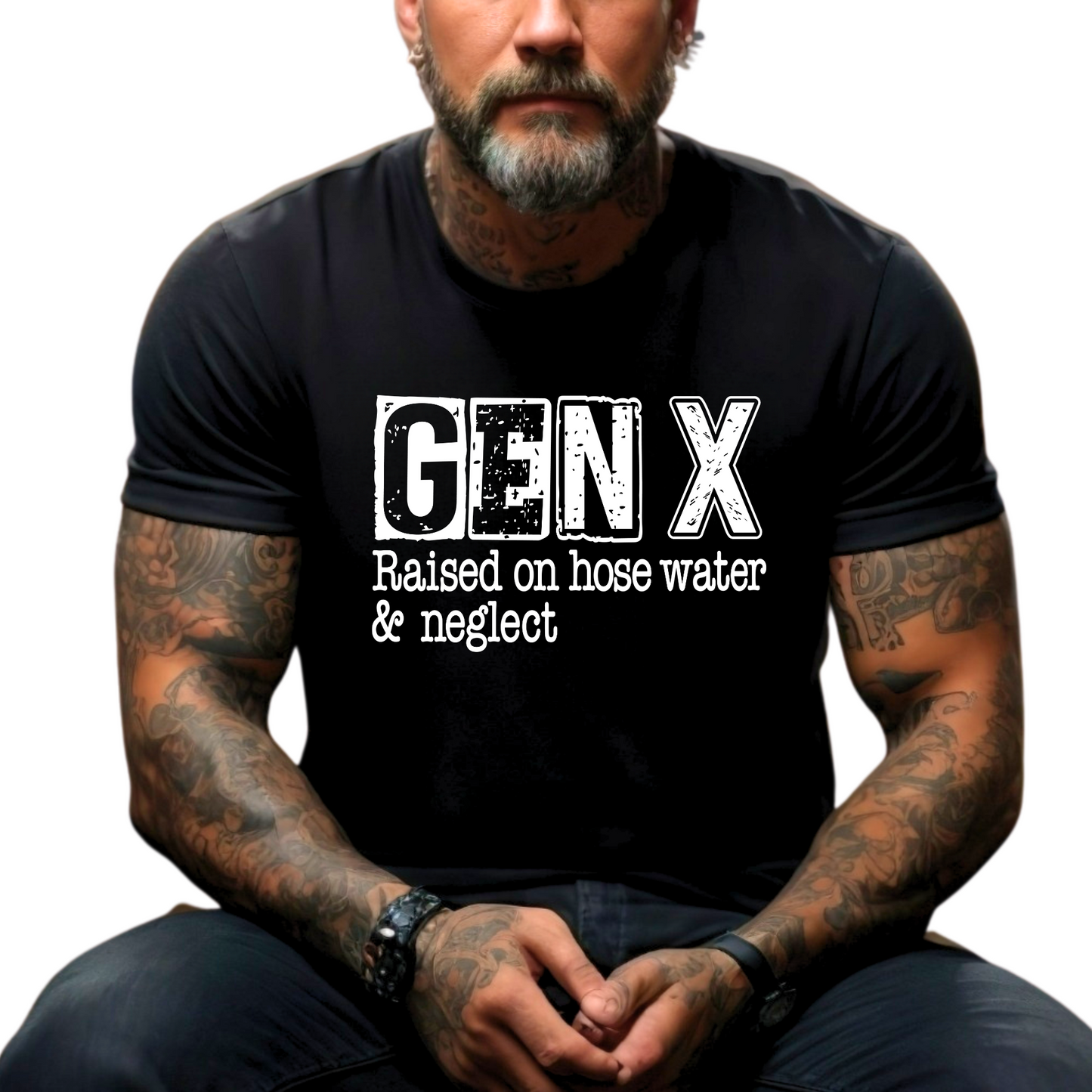 GEN X – Raised on Hose Water & Neglect Men’s T-Shirt | Funny Retro Gen X Tee