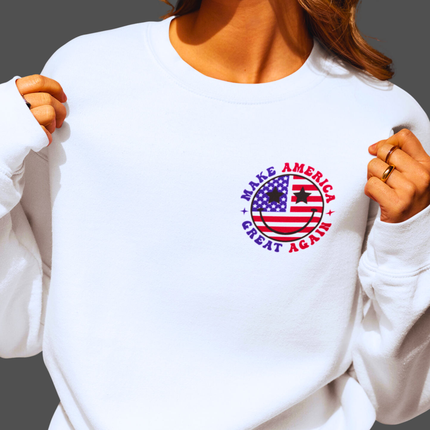 Make America Great Again – Women's Patriotic Sweatshirt (Front & Back Print)