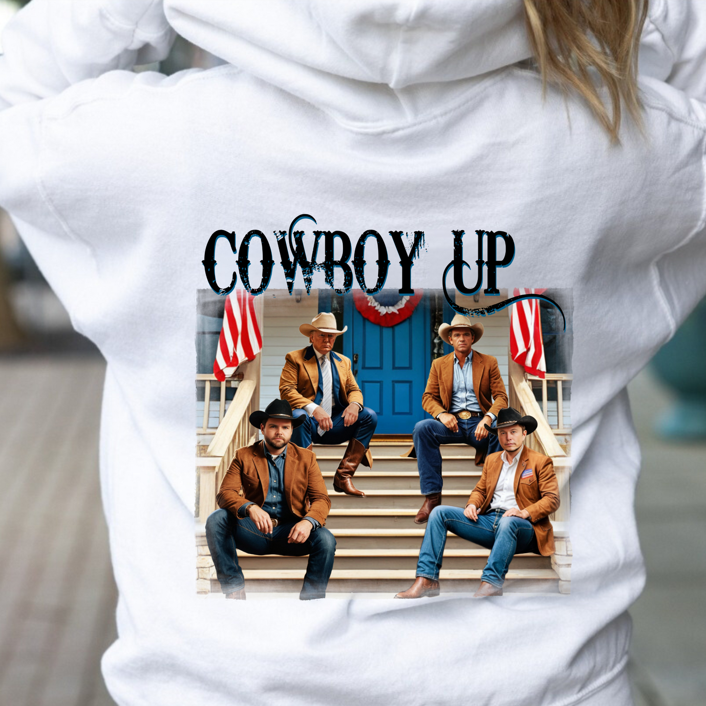 Cowboy Up Patriotic Hoodie for Women – Bold Western Style with Trump Flair