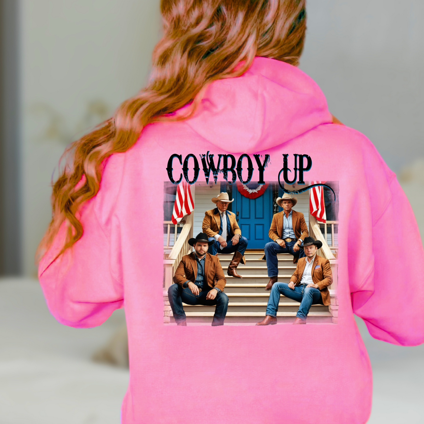 Cowboy Up Patriotic Hoodie for Women – Bold Western Style with Trump Flair