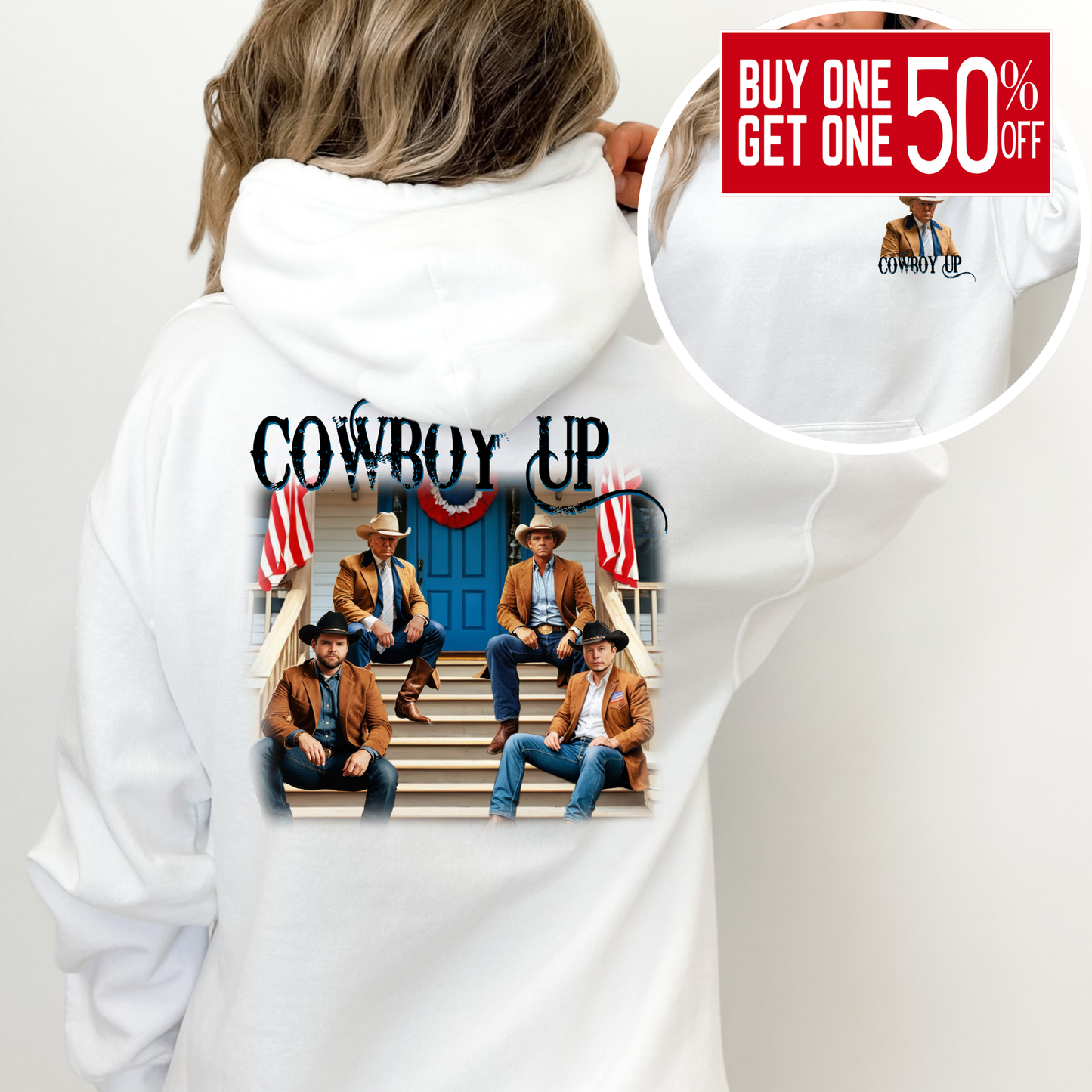 Cowboy Up Patriotic Hoodie for Women – Bold Western Style with Trump Flair