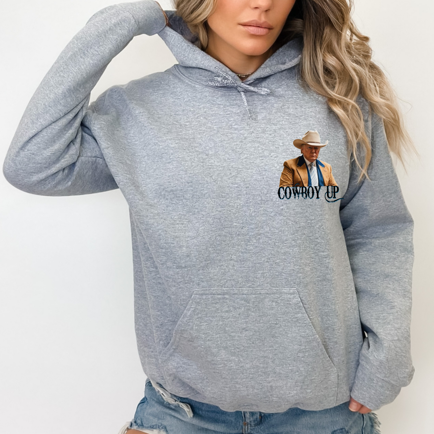 Cowboy Up Patriotic Hoodie for Women – Bold Western Style with Trump Flair