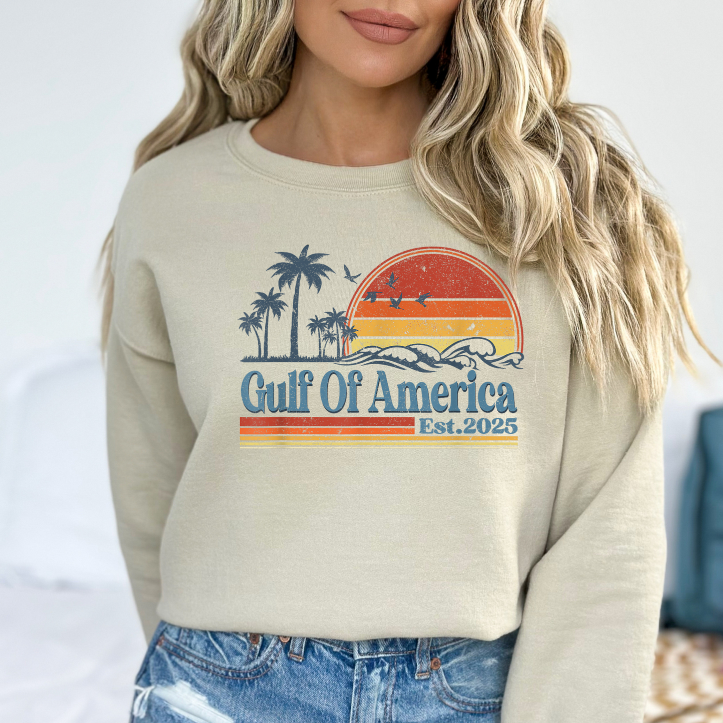 Gulf of America Unisex Sweatshirt – Vintage Coastal Vibes Women's Sweatshirt