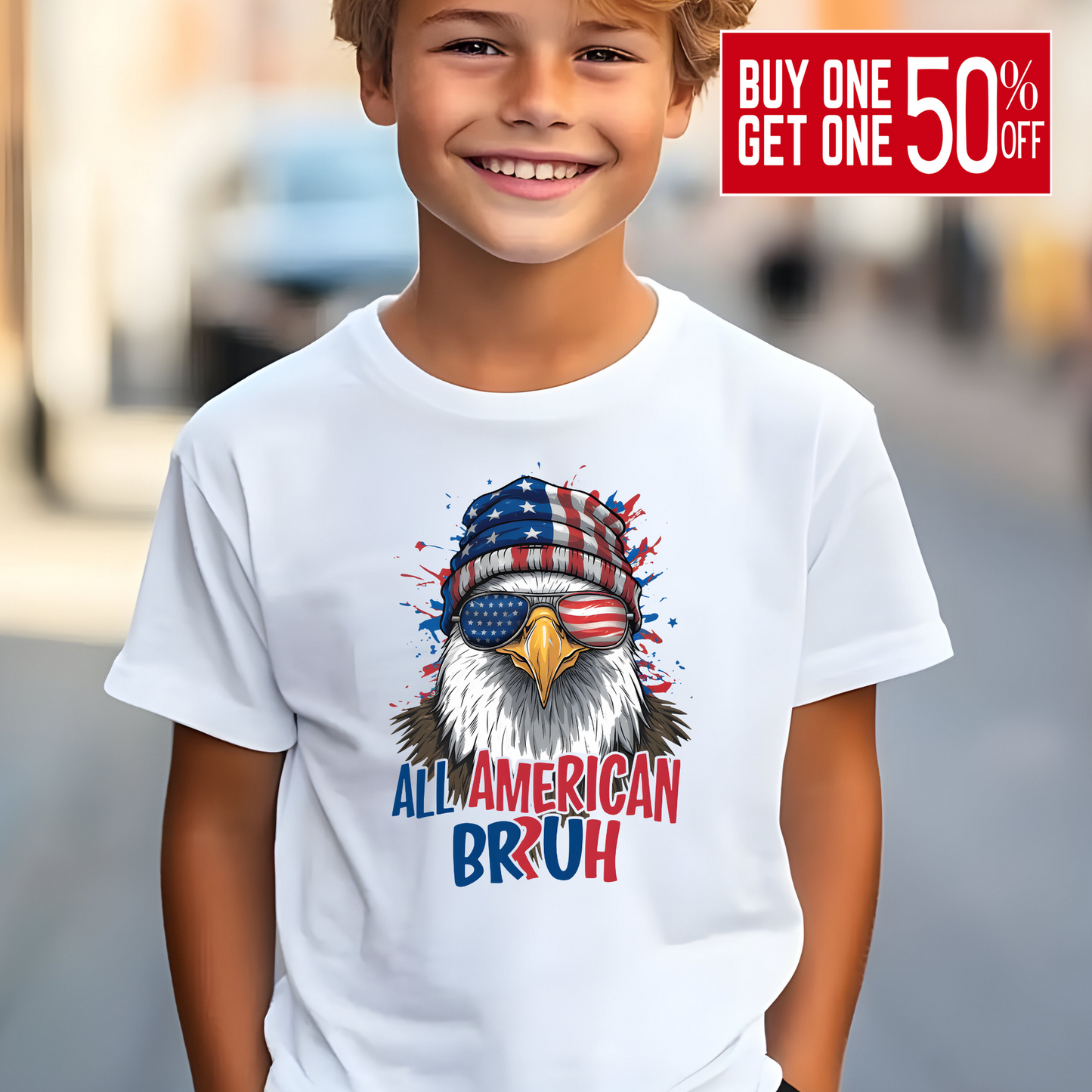 All American Bruh Youth T-Shirt – Boys Patriotic 4th of July Tee