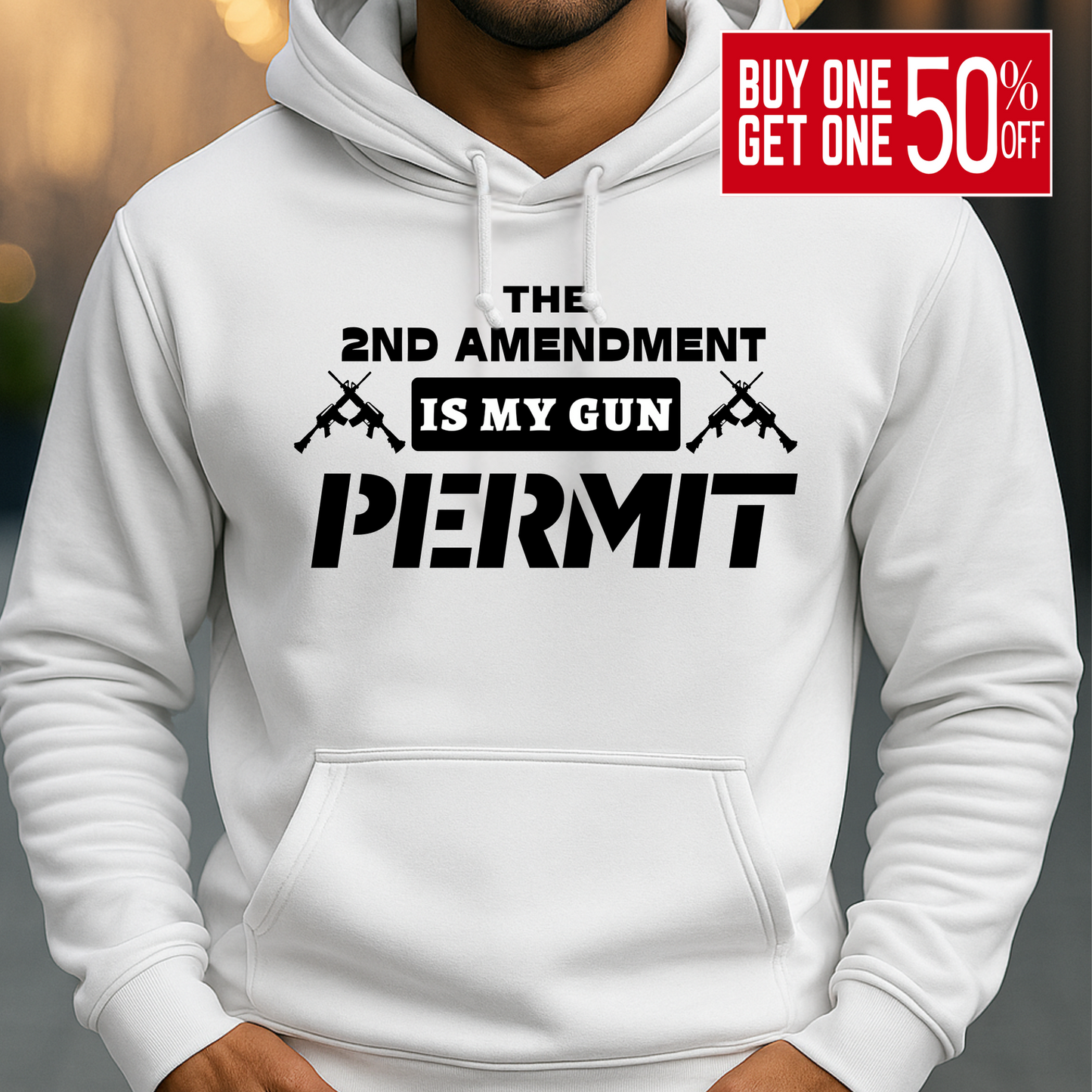 White hoodie – 2nd Amendment is my gun permit design
