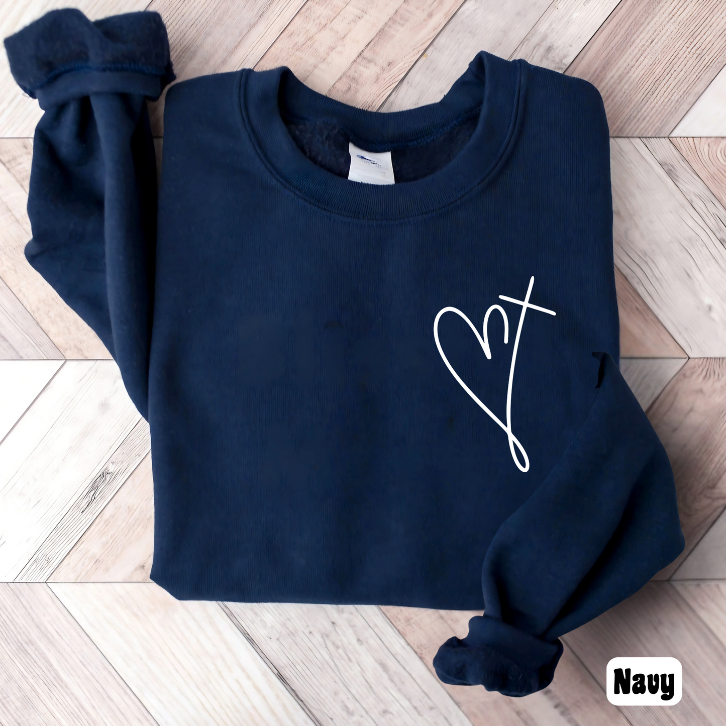 Navy Blue flat lay valentines day heart sweatshirt