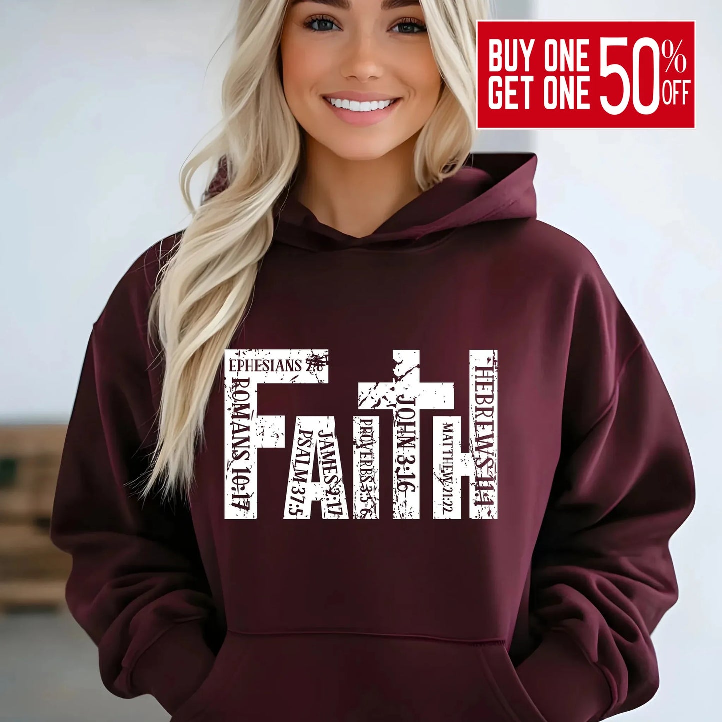 Maroon Faith Hoodie - Christian Apparel with Bible Verse Design | Religious Sweatshirt for Men & Women