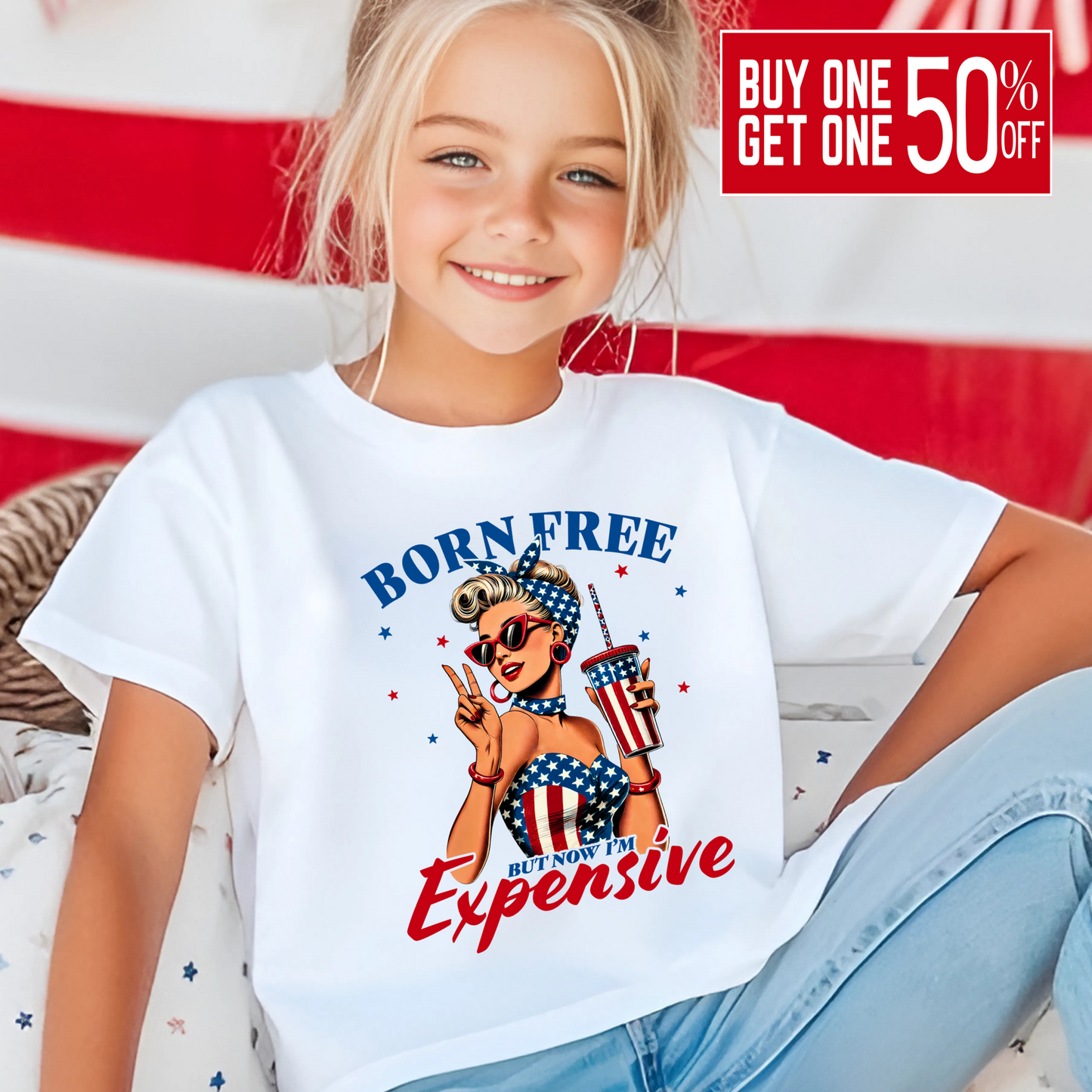 Born Free But Now I’m Expensive Youth Patriotic T-Shirt – Retro 4th of July Graphic Tee