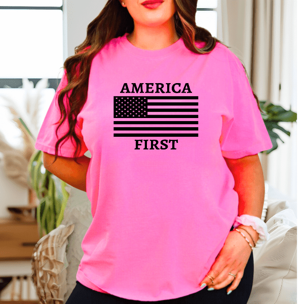 America First Flag Tshirt - The Right Side PrintsAmerica First Flag TshirtT-ShirtPink/BlackSmall