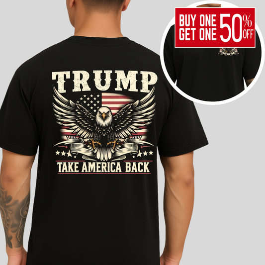 Americana-inspired men’s T-shirt in black with detailed eagle print