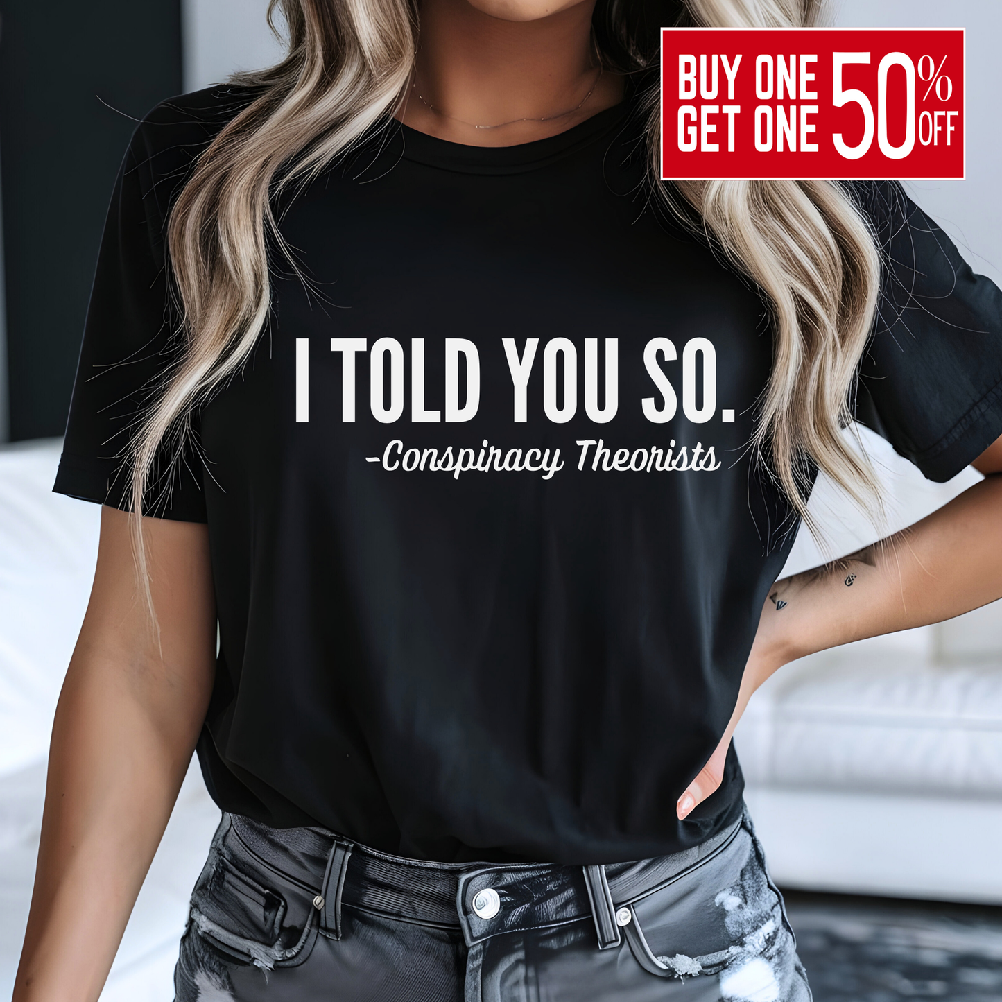 Black shirt with clean white graphic