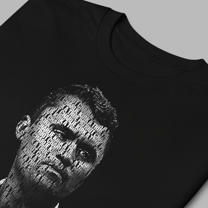 Charlie Kirk memorial t-shirt typography detail A True Patriot text design close-up