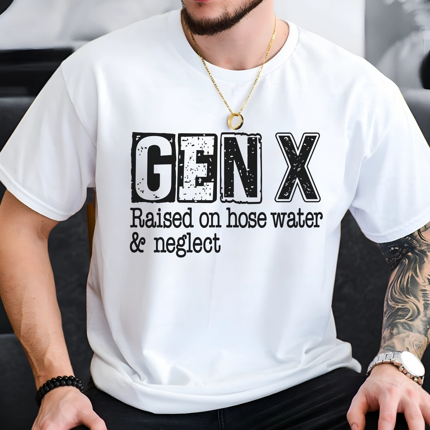 GEN X – Raised on Hose Water & Neglect Men’s T-Shirt | Funny Retro Gen X Tee