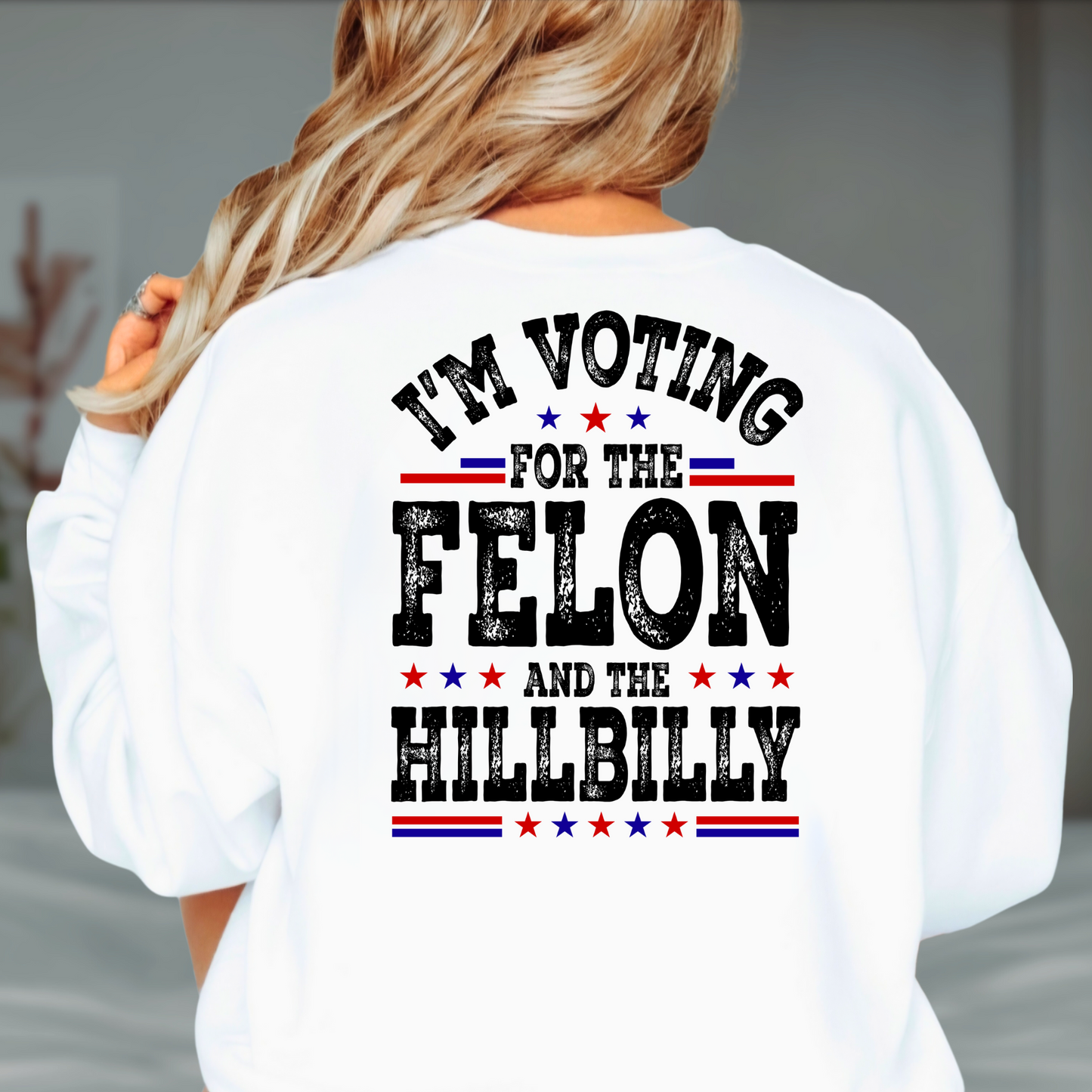 I'm voting for the felon and the hillbilly sweatshirt