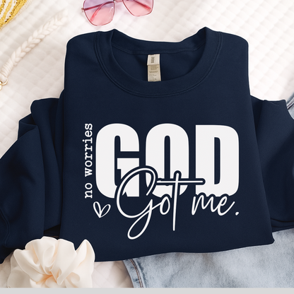 Inspirational God Got Me sweatshirt in navy – unisex Christian faith pullover