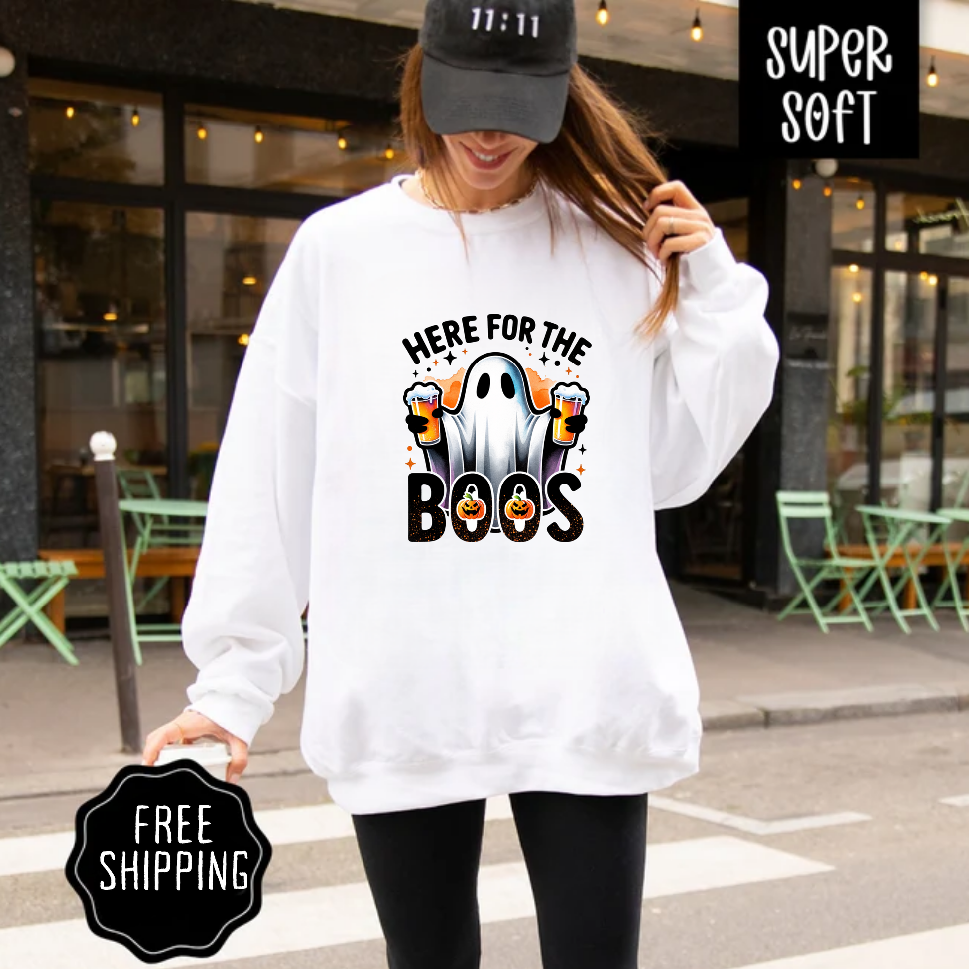 Ghost beer sweatshirt hanging with spooky background