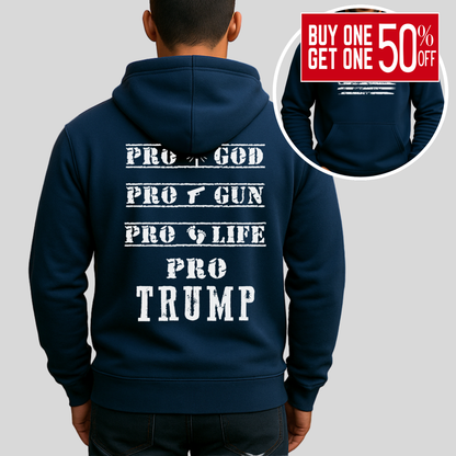 Navy  Pro God Gun Life Trump Hoodie – Patriotic Christian Sweatshirt with American Flag