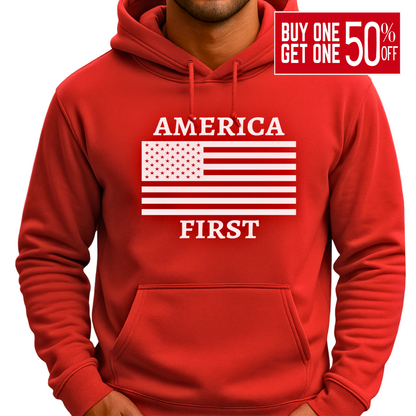 America First Hoodie for Men – Patriotic U.S. Flag Pullover
