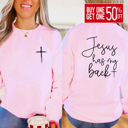 Light pink sweatshirt with bold inspirational back graphic