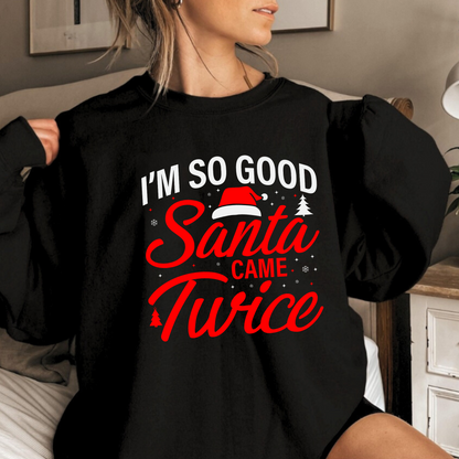 Oversized black Christmas sweatshirt with Santa hat design

