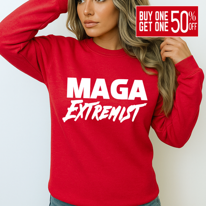 Red crewneck sweatshirt for conservative women with MAGA design