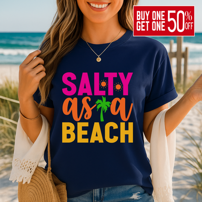 Navy blue beach shirt with palm and sunshine detail
