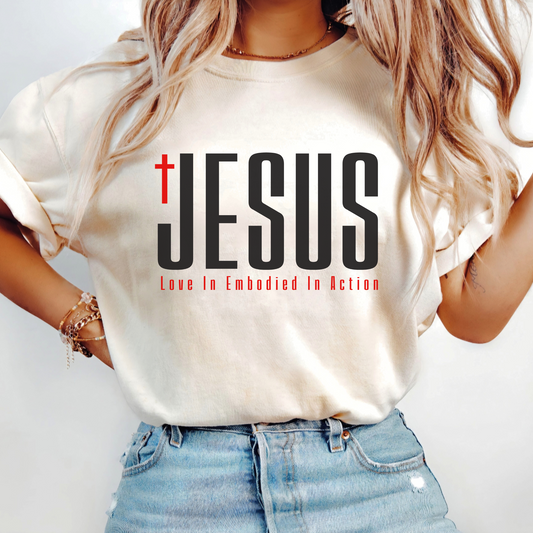 Sand JESUS T-Shirt – Women’s Christian Unisex Tee with Cross Graphic